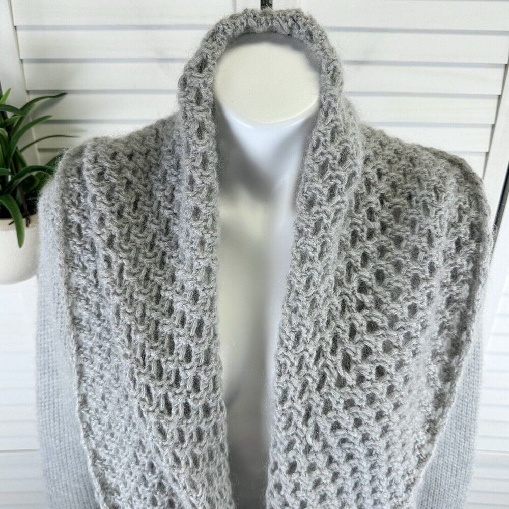 Anthropologie Elsamanda Italy Gray Open Knit Cardigan Sweater Mohair Wool Size L - Picture 2 of 9